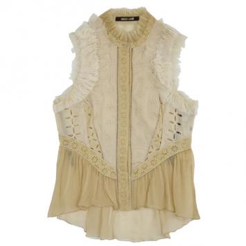 Roberto Cavalli Silk Chiffon Broderie Anglaise Top Size M
