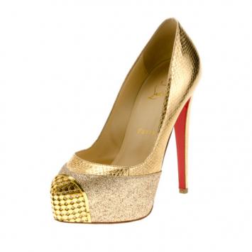 Christian Louboutin Maggie Glitter & Snake Platform Pumps Size 37