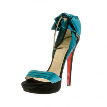 Christian Louboutin Turquoise Vampanodo Satin Bow Sandals Size 37