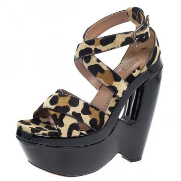 Azzedine Alaia Pony Hair Ankle Strap Frame Wedges Size 38