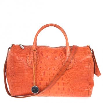 Furla Croc Embossed Bowling Bag