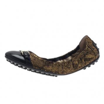 Tod's Gold Cap Toe Buckle Ballet Flats Size 40