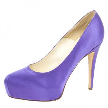 Brian Atwood Purple Satin Maniac Platform Pumps Size 38.5