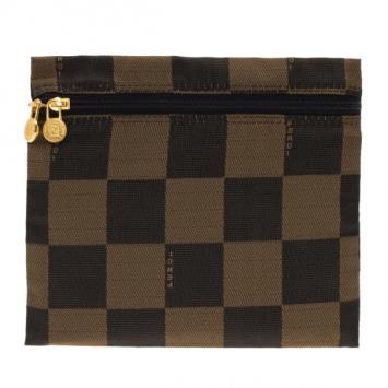 Pre Owned Fendi Brown Checkered Vintage Pouch