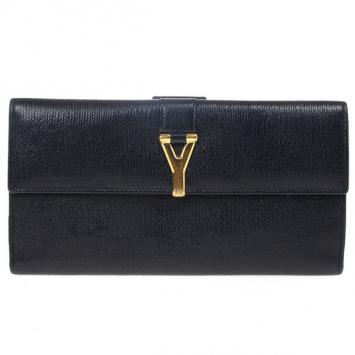 Pre Owned Saint Laurent Large Y Line Flap Wallet 