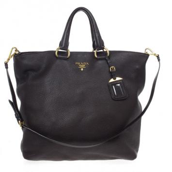 Prada Grey Pebbled Leather Vitello Daino Tote