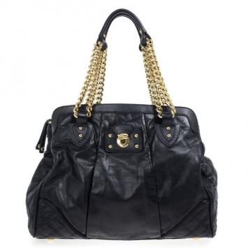 Marc Jacobs Black Leather Mix Quilted Classic East-West Tote Bag