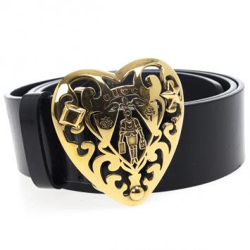 Gucci Black Leather Heart Crest Buckle Belt 85 CM