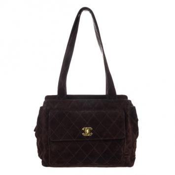 Chanel Black Leather Diamond Quilted Vintage Velour Shoulder Bag