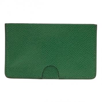 Pre Owned Hermes Green Leather Porquerolles Card Case