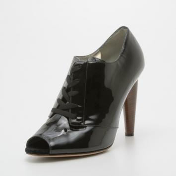 Dolce and Gabbana Black Patent Lace Up Peep Toe Ankle Booties Size 40.5