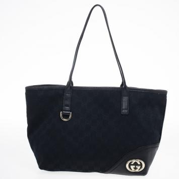 Gucci Black GG Canvas Britt Medium Tote Bag