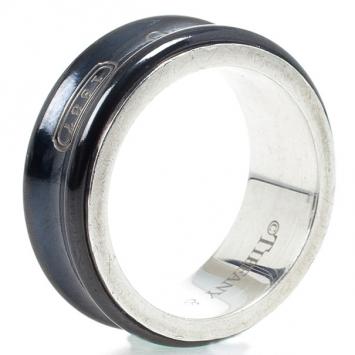 Tiffany & Co. 1837 Midnight Titanium and Silver Wide Band Ring Size 54