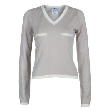 Pre Owned Chanel Beige V Neck Sweater M