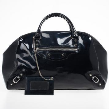 Balenciaga Black Patent Leather Bowling Bag