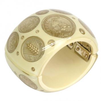 Chanel Coin Ivory Resin Cuff Bracelet