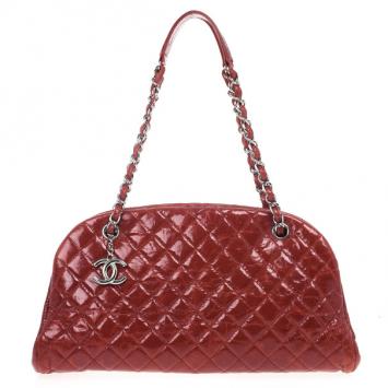 Chanel Red Just Mademoiselle Large Patent Bowler Satchel