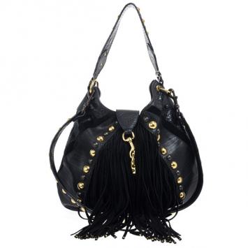 Gucci Babouska Black Leather Python Shoulder Bag