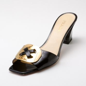 Prada Black Button Embellished Slides Size 38