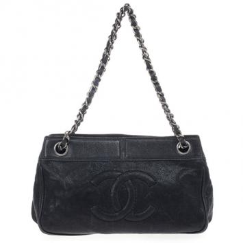 Chanel Black Distressed Caviar Outdoor Ligne Shopper Tote