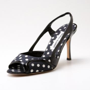 Manolo Blahnik Navy &amp; White Polka Dot Slingback Sandals Size 39