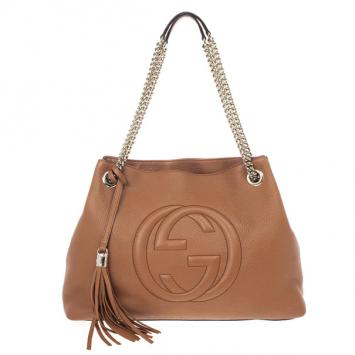 Pre Owned Gucci Soho Medium Tan Leather Tote