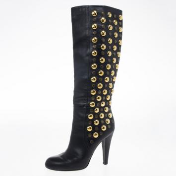 Gucci Black Leather 'Babouska' Studded Boots Size 38