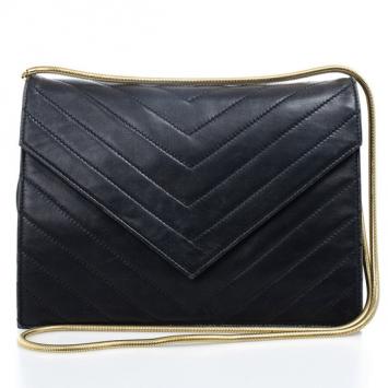  Yves Saint Laurent Vintage Chevron Black Envelope Clutch Bag