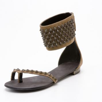 Giuseppe Zanotti pour Balmain Brown Suede Gladiator Studded Flat Sandals Size 38.5