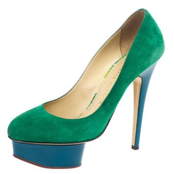 Charlotte Olympia Green Suede Dolly Platform Pumps Size 38