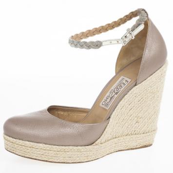 Salvatore Ferragamo Satin and Jute Ankle Strap Espadrille Wedges Size 38