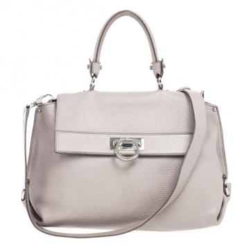 Salvatore Ferragamo Grey Leather Medium Sofia Top Handle Bag