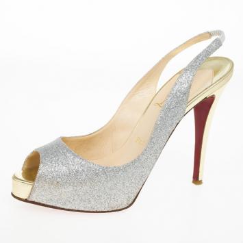 Christian Louboutin N°Prive Glitter Slingback Sandals Size 38.5