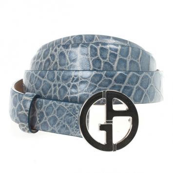 Giorgio Armani Blue Croc Embossed Logo Belt Size 46