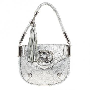 Gucci Metallic Silver Guccissima Leather Small Britt Shoulder Bag