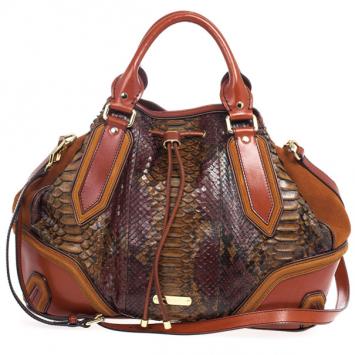 Burberry Brown Medium Framed Suede Python Tote Bag