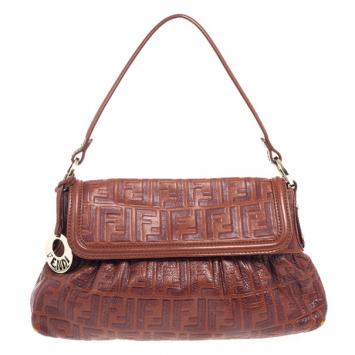 Pre Owned Fendi Zucca Brown Leather Chef Hobo