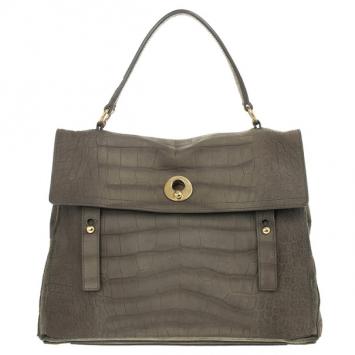 Saint Laurent Paris Green Croc Embossed Muse Two Satchel
