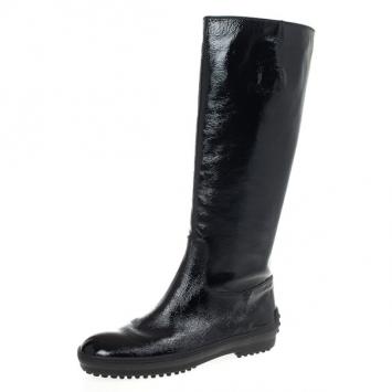 Tod's Black Patent Knee Length Boots Size 38.5