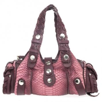 Chloe Pink Gold Python Snakeskin Silverado Satchel