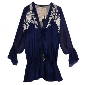 Roberto Cavalli Silk Embroidered Kaftan Top S