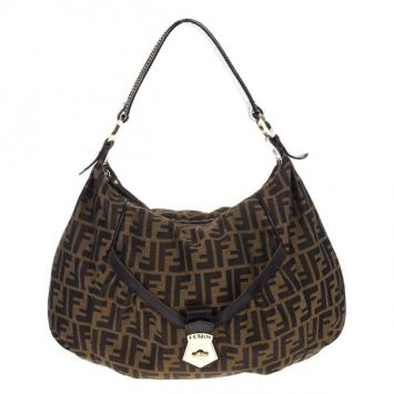 Pre Owned Fendi Brown Tobacco Zucca Canvas Chef Hobo