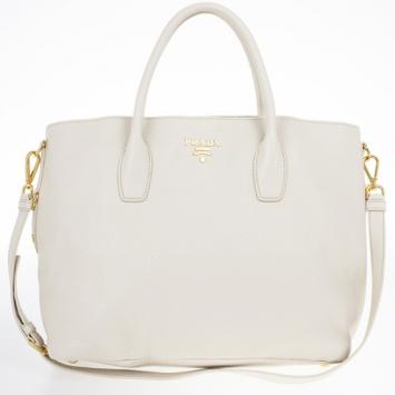 Prada Talco Vitello Daino Leather Shopping Tote Bag