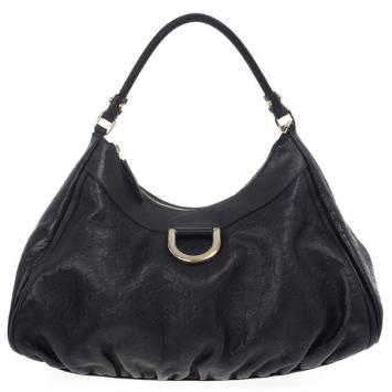 Gucci Black Guccissima Leather D Ring Large Hobo Bag