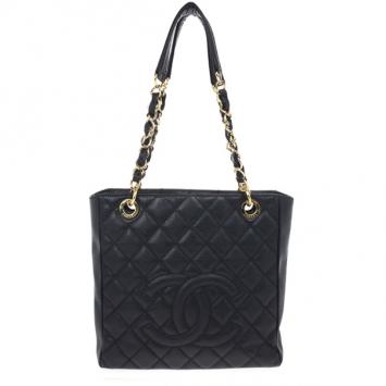 Chanel Black Quilted Caviar Petite Shopping Tote 