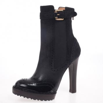 McQ by Alexander McQueen Black Leather Brogue Platform Ankle Boots Size 38