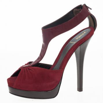 Fendi Red ‘Lisa’ T-Strap Platform Sandals Size 37.5