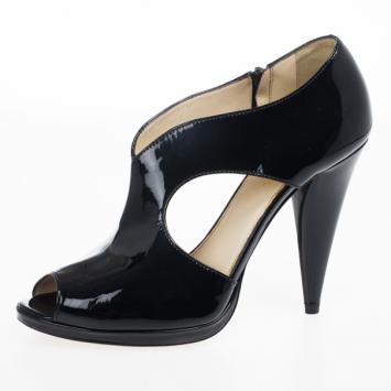 Prada Black Patent Peep Toe Ankle Booties Size 38