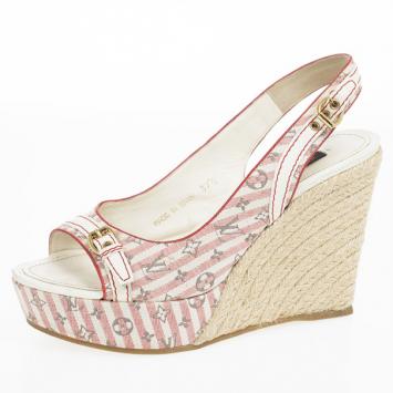 Louis Vuitton Pink Mini Lin Croisette Anemone Slingback Wedges Size 37.5