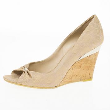 Gucci Guccissima Canvas Cyprus Cork Wedge Pumps Size 37